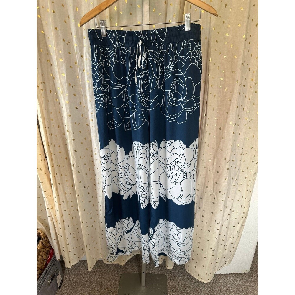 Kamea Pikake In Full Bloom Hawaiian Elastic Waist Wide Leg Luna Pants M